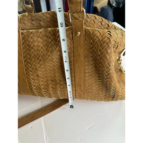 Madison West Tan Woven Satchel Shoulder Bag Chain Strap Travel Carry On NWOT - Picture 16 of 16